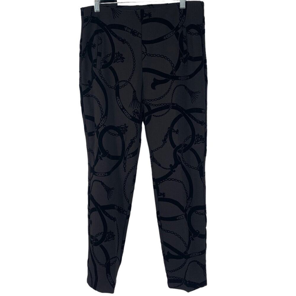 Chico's Equestrian Ponte‎ Pants Women 1.5 Black Excellent Flocked Velvet Chain
